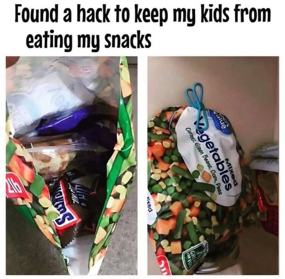 A hack to keep my kids from eating snacks – meme