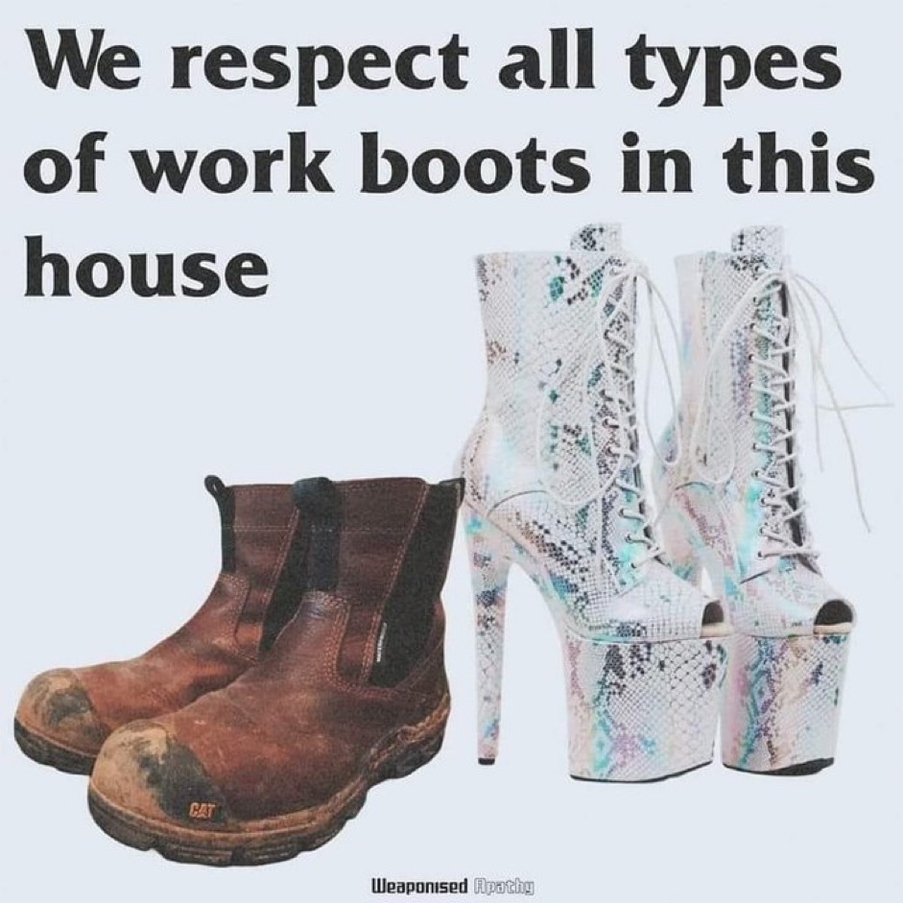 All types of work boots respected in this house