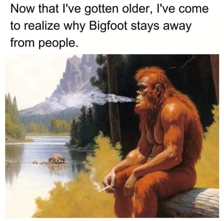 Bigfoot stays away from people meme