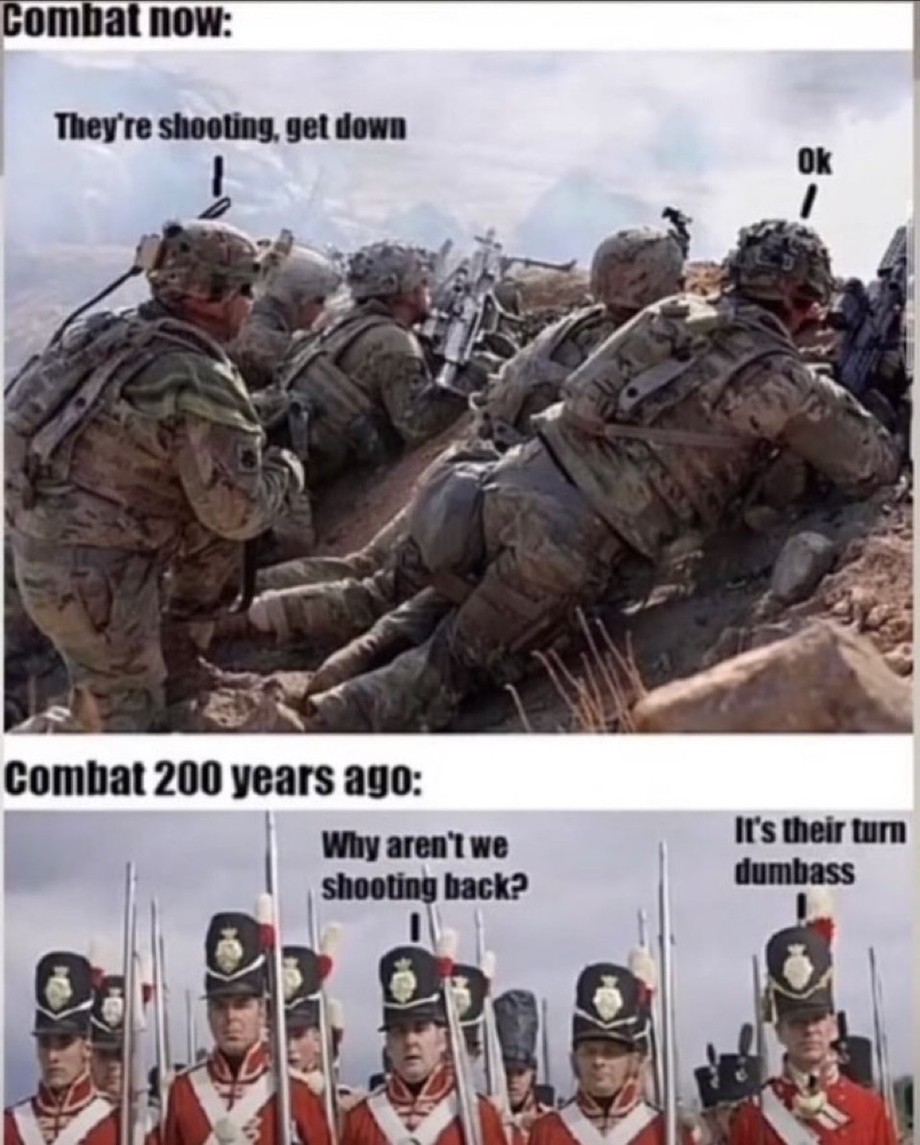 Combat now vs. 1800s meme