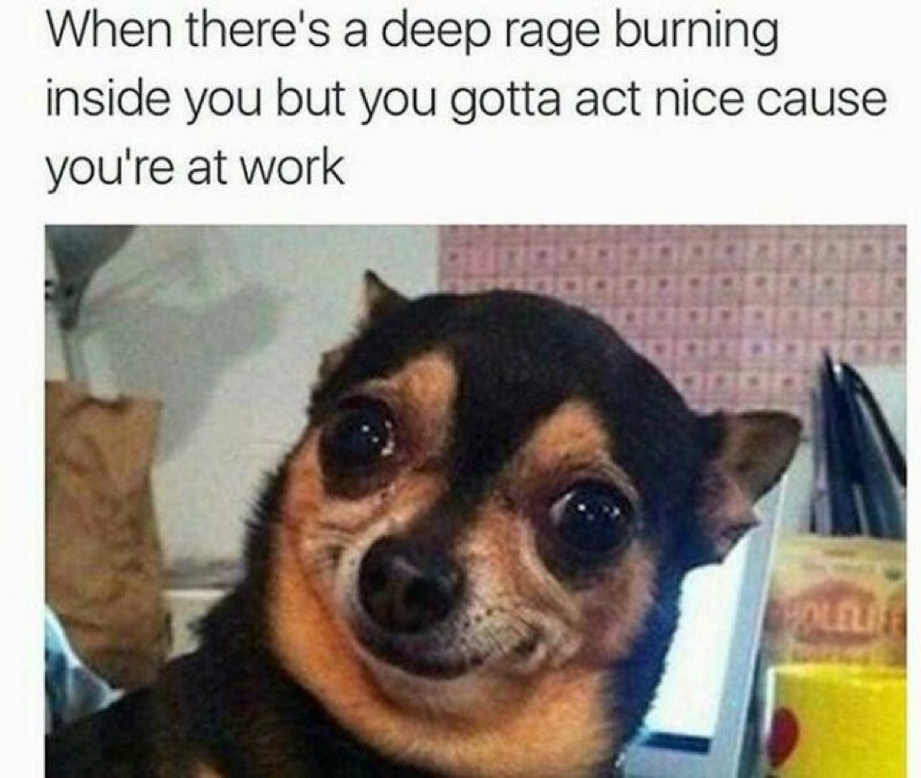 Deep rage burning inside you but you gotta act nice