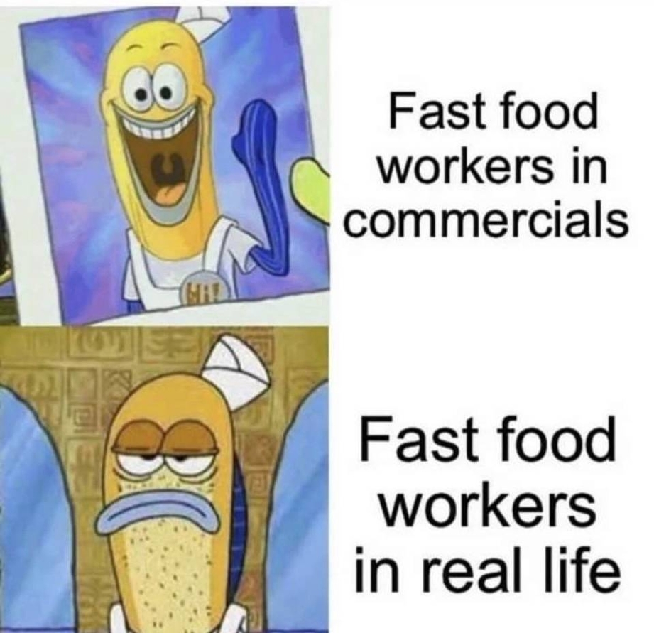 Fast food workers in ads vs in real life