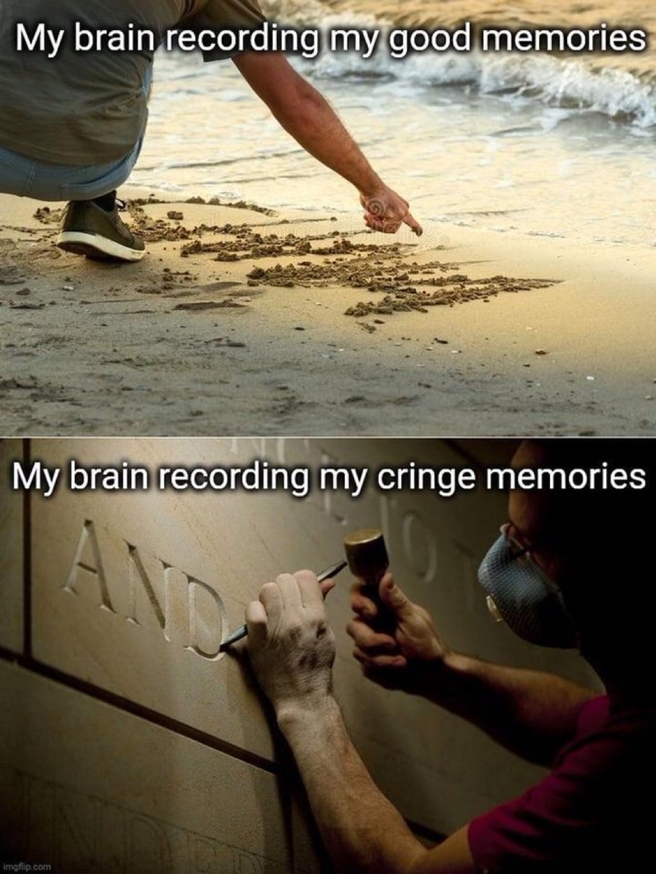 Good memories vs. cringe memories meme