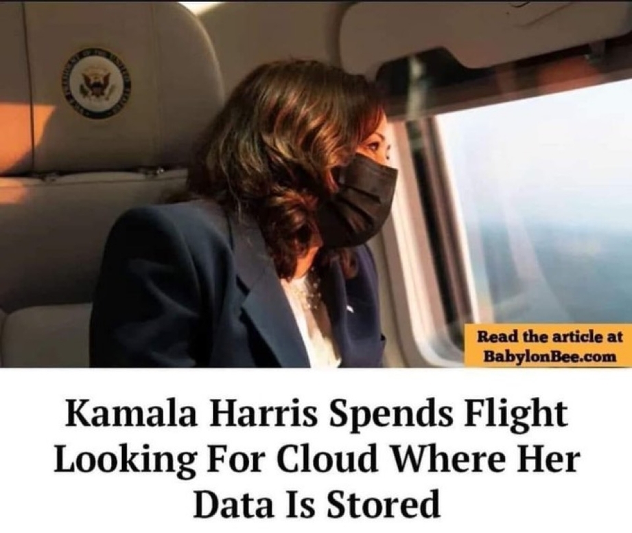 Kamala Harris spends flight looking for cloud where her data is stored