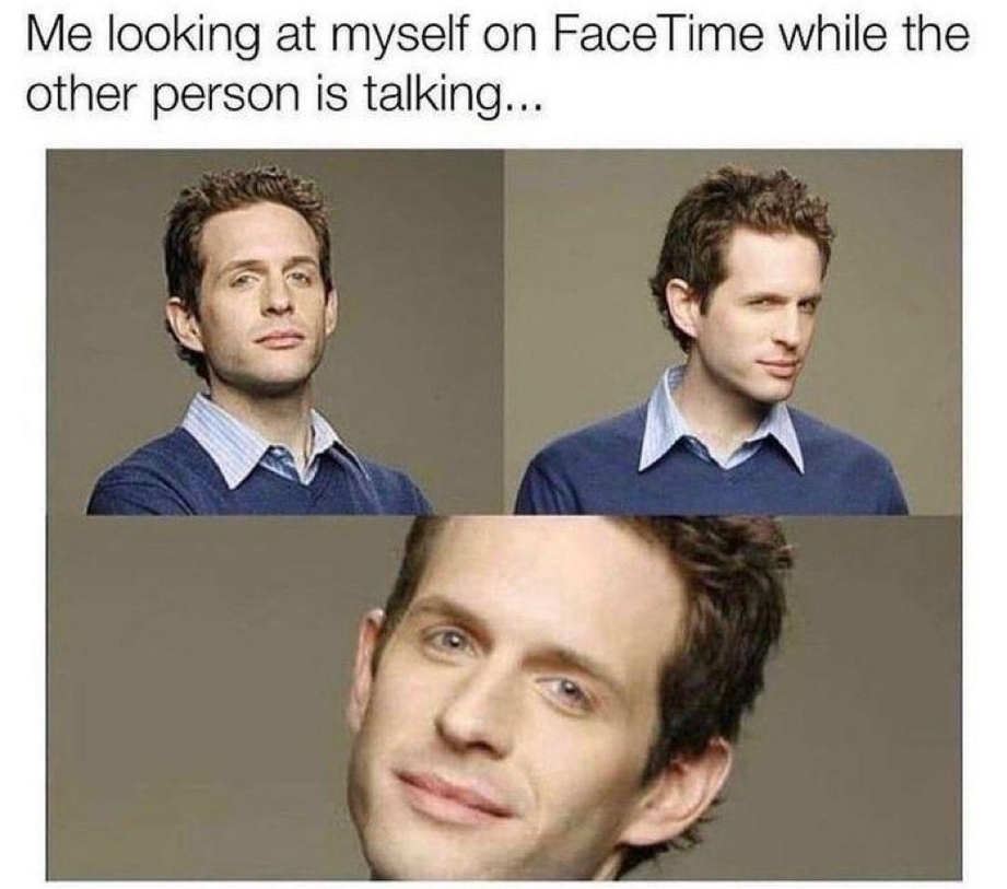 Looking at myself on video while the other person is talking meme