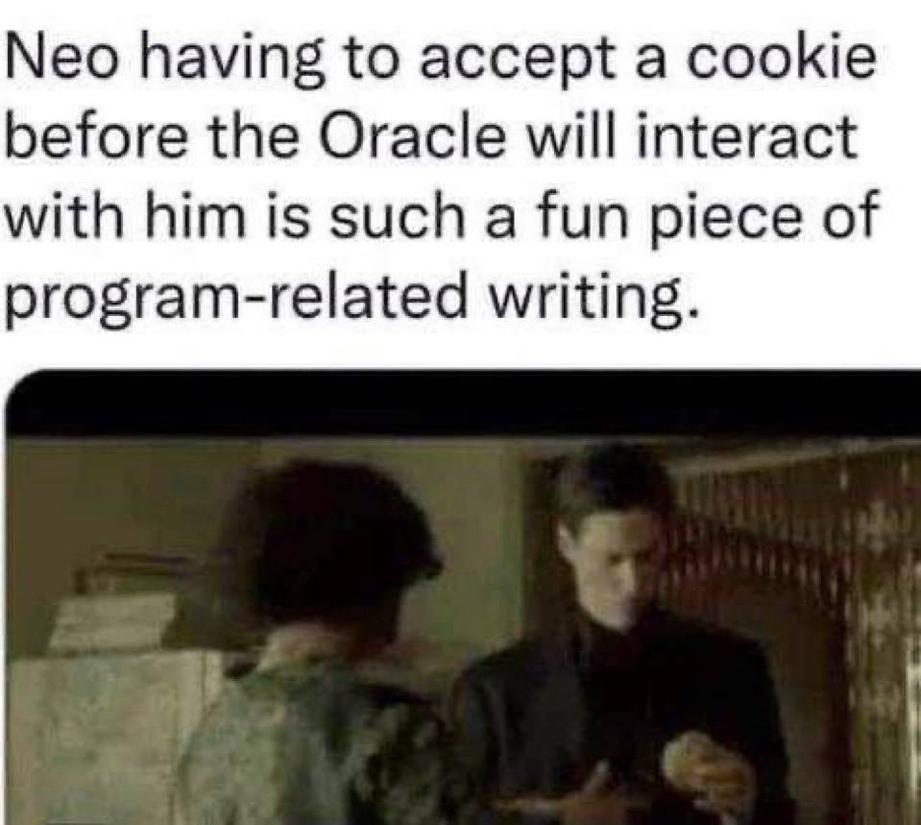 Neo having to accept a cookie
