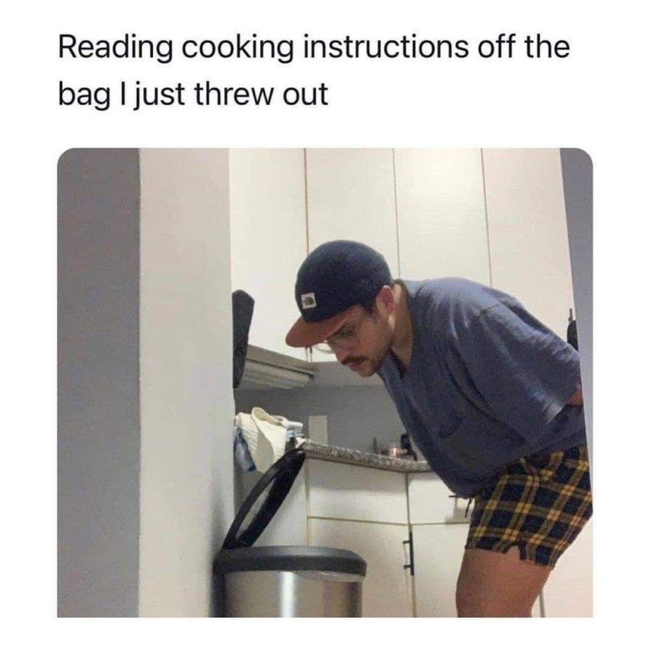 Reading cooking intructions from the garbage meme