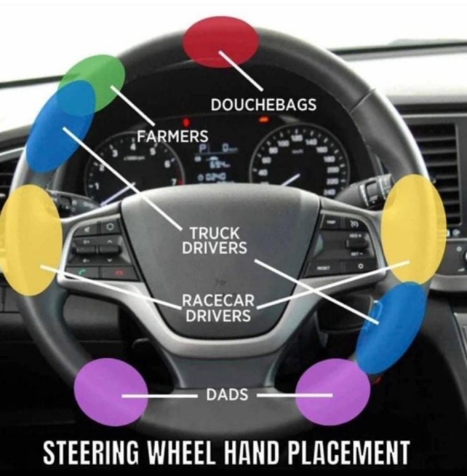 Steering wheel hand placement meme