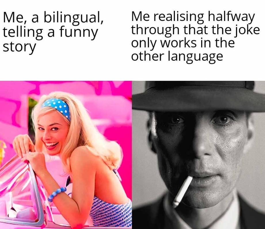 Telling a funny story in a wrong language meme