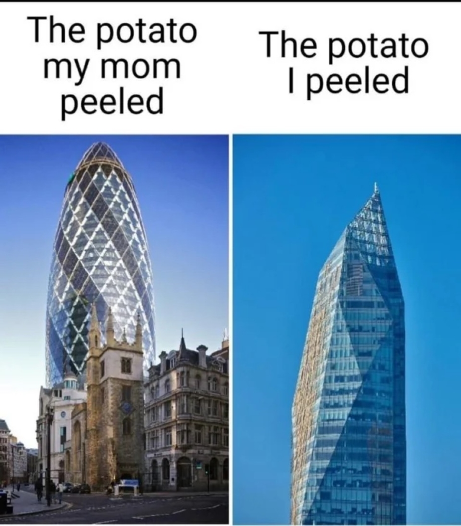 The potato my mom peeled vs. the potato I peeled