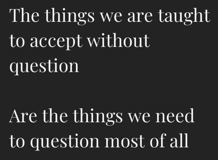 Things we are taught to accept without question are things we need to question most of all – meme