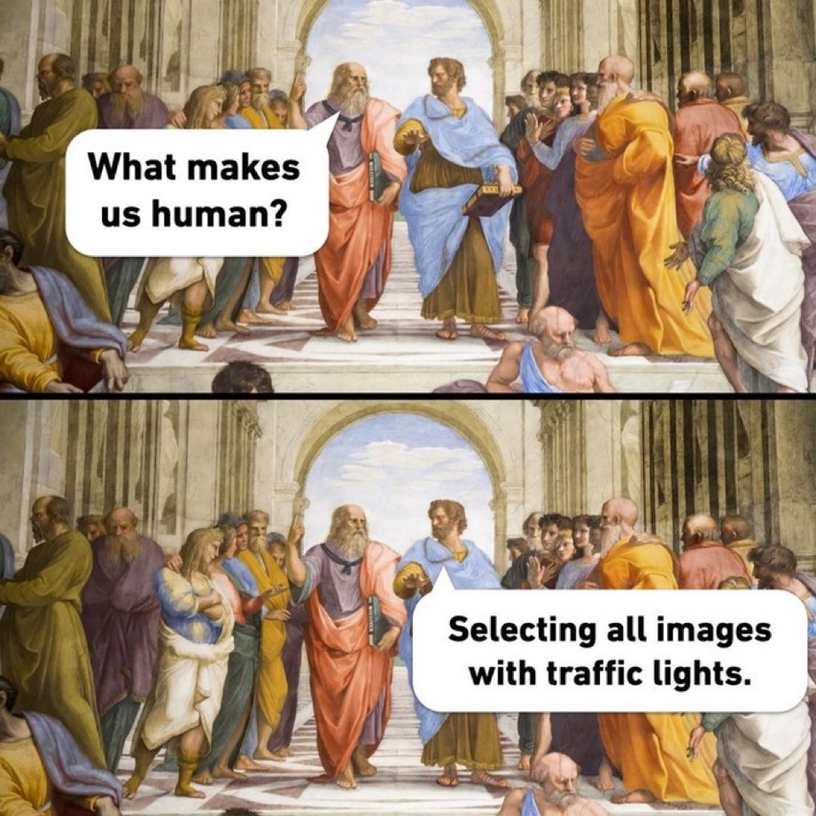 What makes us human – selecting all images with traffic lights meme