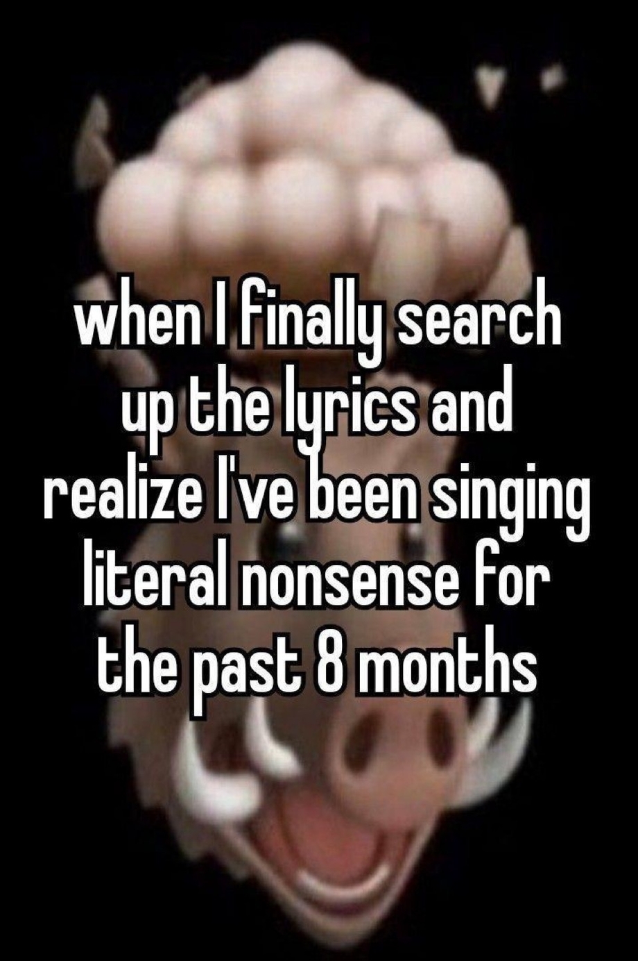 When I finally search up the lyrics and realize I have been singing nonsense meme