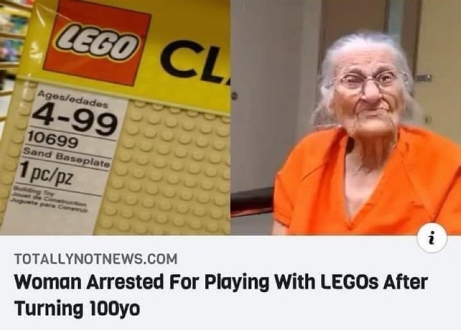 Woman arrested for playing Lego after turning 100